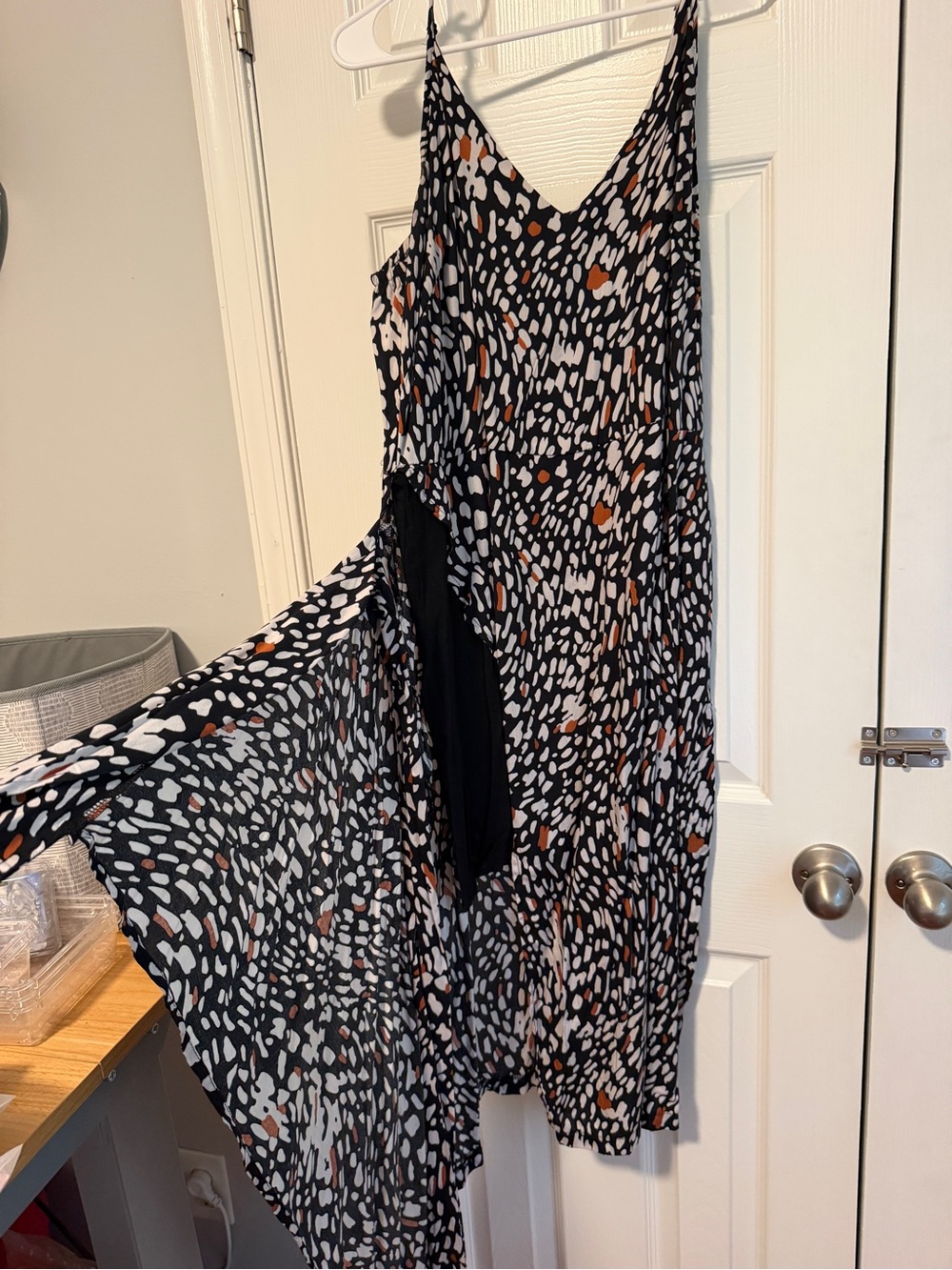 Black Spotted Slip Wrap Dress